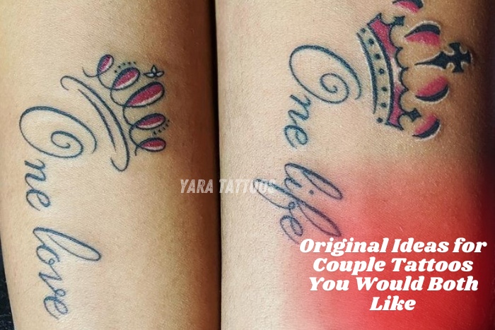 Express your eternal love with a meaningful couple tattoo featuring a script with crown details at Yara Tattoos in Coimbatore