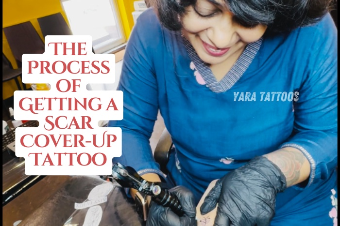 Expert Tattoo Artist in Coimbatore Working on a Scar Cover-Up at Yara Tattoos skilled process of transforming scars into beautiful