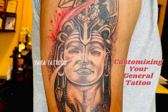 Powerful and artistic custom Shiva tattoo inked on the upper arm, done by Yara Tattoos in Coimbatore
